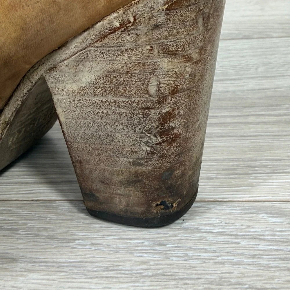 Bed‎ Stu Distressed Tan Isla Leather Ankle Boots Block Heel Side Zip 8078 Size 8